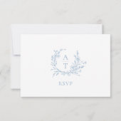 Blue Script Wappen Monogram RSVP Card Hochzeiten Einladung (Rückseite)