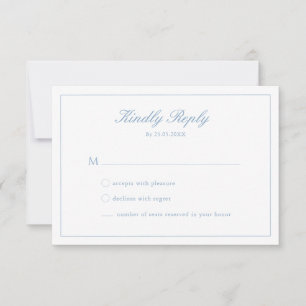 Blue Script Wappen Monogram RSVP Card Hochzeiten Einladung