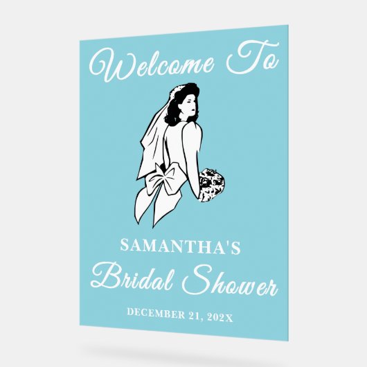 Blue Script Weihnachts-Brautparty Willkommen Acrylschild (Winkel)