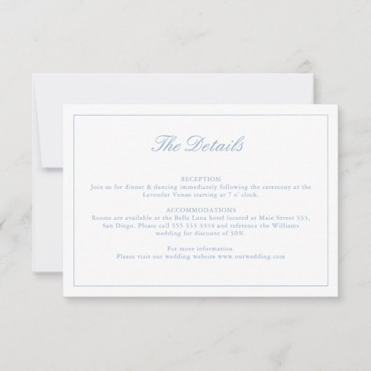 Blue Script Wildblume Monogram Details Card Einladung (Vorderseite)