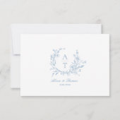 Blue Script Wildblume Monogram Details Card Einladung (Rückseite)