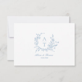 Blue Script Wildblume Monogram Details Card Einladung