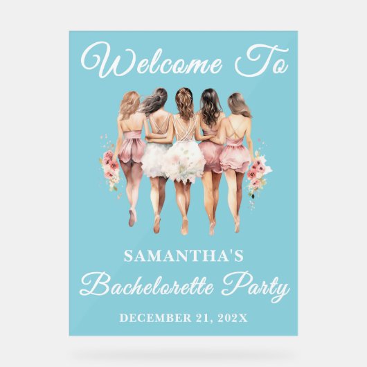 Blue Script Winter Junggeselinnen-Abschied Willkom Acrylschild (Vorderseite)