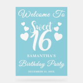 Blue Script Winter Sweet 16 Geburtstag Willkommen Acrylschild (Vorderseite)