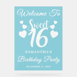 Blue Script Winter Sweet 16 Geburtstag Willkommen Acrylschild