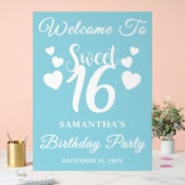 Blue Script Winter Sweet 16 Geburtstag Willkommen Acrylschild (Hochzeit)