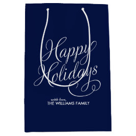 Blue Scripted Happy Holidays Mittlere Geschenktüte