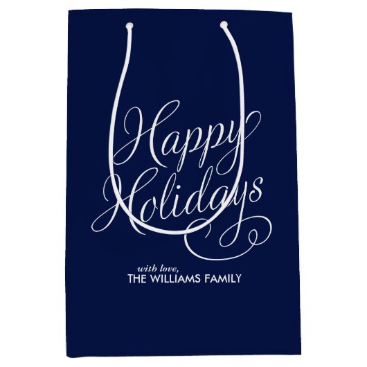 Blue Scripted Happy Holidays Mittlere Geschenktüte (Vorderseite)