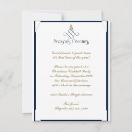 Blue Scroll mit Small Gold Weihnachtsbaum Einladung