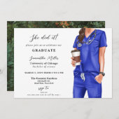 Blue Scrubs Nurse Foto Sie tat es Abschluss Einladung (Vorne/Hinten)