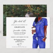 Blue Scrubs Nurse Foto Sie tat es Abschluss Einladung (Vorne/Hinten)