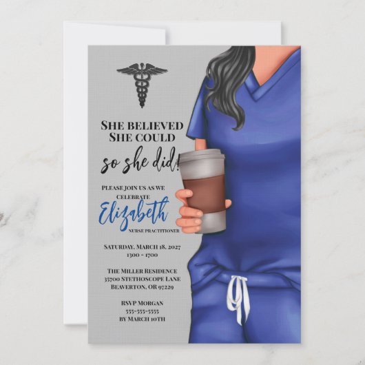Blue Scrubs Nursing School Abschluss Einladung (Vorderseite)