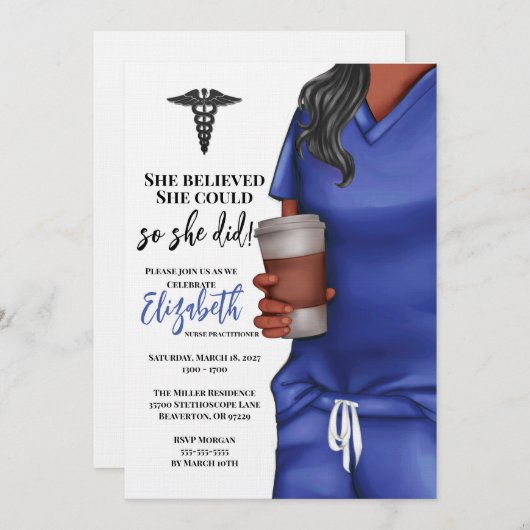 Blue Scrubs Nursing School Abschluss Einladung (Vorne/Hinten)