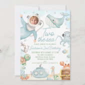 Blue Scuba Diver Two Sea 2. Geburtstag Einladung (Vorderseite)
