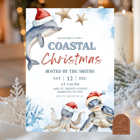 Blue Sea Animal Coastal Christmas Einladung