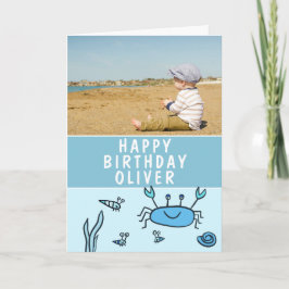 Blue Sea Animals Crab Muschel Boy Birthday Foto Karte