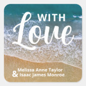 Blue Sea Beach Wedding Gefallen Quadratischer Aufkleber (Vorderseite)