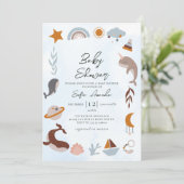Blue Sea Boho Frame Baby Dusche Einladung (Stehend Vorderseite)