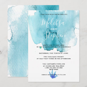 Blue Sea Foam Watercolor Beach Hochzeitsempfang Einladung