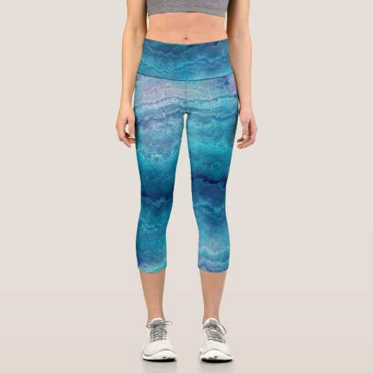 Blue Sea Green Agate Texture Capri Leggings (Vorderseite)