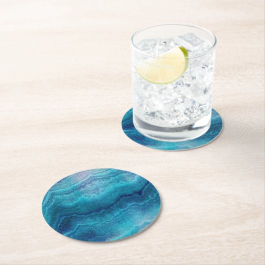 Blue Sea Green Agate Texture Runder Pappuntersetzer (Vor Ort)