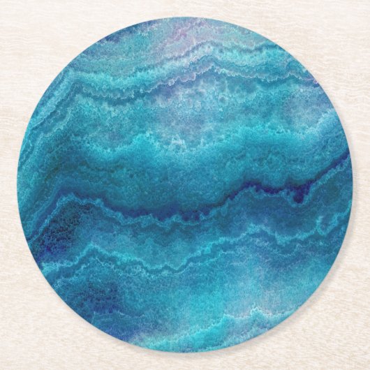 Blue Sea Green Agate Texture Runder Pappuntersetzer (Vorderseite)