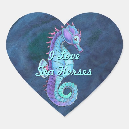 Blue Sea Horse Heart Stickers (Vorderseite)