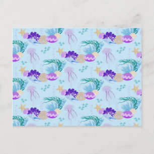 Blue Sea Snail Shell Seashells Starfish Jellyfish Postkarte