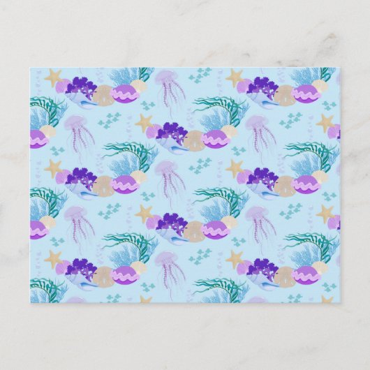 Blue Sea Snail Shell Seashells Starfish Jellyfish Postkarte (Vorderseite)