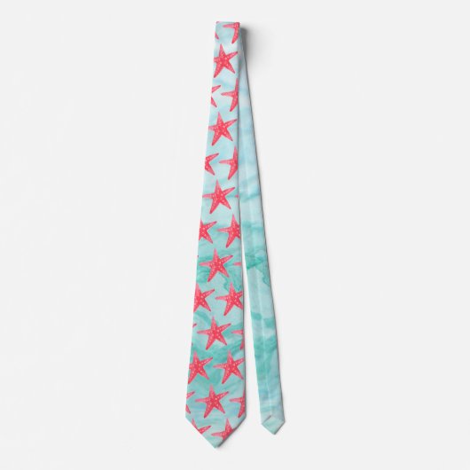 Blue Sea Star Fish Muster Neck Tie Krawatte (Vorderseite)