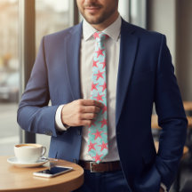 Blue Sea Star Fish Muster Neck Tie