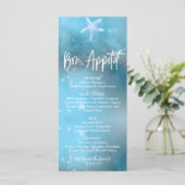 Blue Sea Summer Bon Appetit Hochzeitsmenü Karte (Stehend Vorderseite)