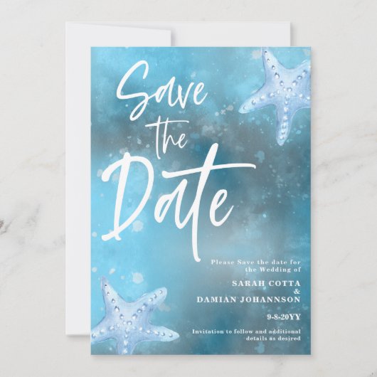Blue Sea Summer Save the Date Card Einladung (Vorderseite)