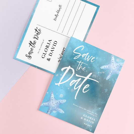 Blue Sea Summer Save the Date Postkarte