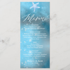 Blue Sea Summer Wedding Flat Menu Card Menükarte