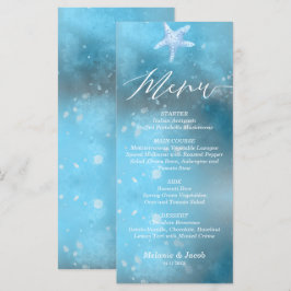 Blue Sea Summer Wedding Flat Menu Card Menükarte