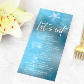 Blue Sea Summer Wedding Flat Menu Card Menükarte