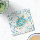 Blue Sea Turtle and Coral Reef Steinuntersetzer<br><div class="desc">This tropical fish stone coaster was designed using a replica of my original watercolor sea turtle and coral reef in shades of aqua blue and turquoise. It makes great home gifts for kitchen or barware for your beach or summer home. Designed by Victoria Grigaliunas. To see more visit www.zazzle.com/dotellabelle</div>