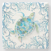 Blue Sea Turtle and Coral Reef Steinuntersetzer (Vorderseite)