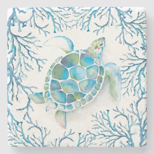 Blue Sea Turtle and Coral Reef Steinuntersetzer (Vorderseite)