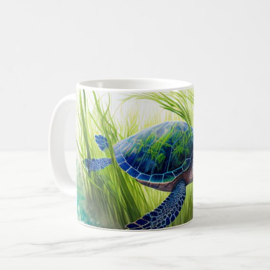 Blue Sea Turtle Art Kaffeetasse (Vorderseite Links)