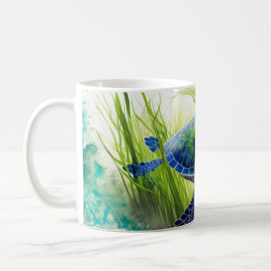 Blue Sea Turtle Art Kaffeetasse (Links)