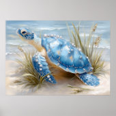 Blue Sea Turtle Coastal Beach Art Print | Poster (Vorne)