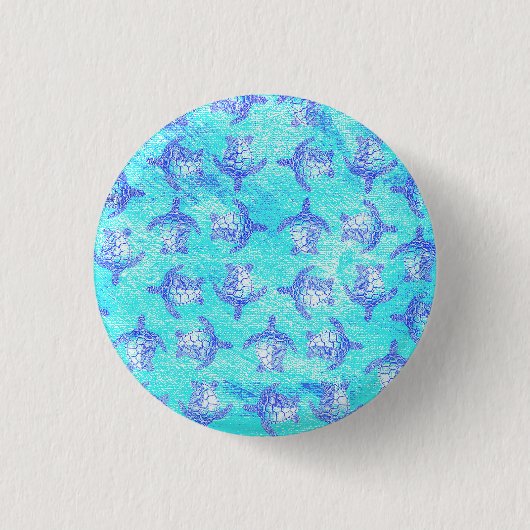 Blue Sea Turtle Print Button (Vorderseite)