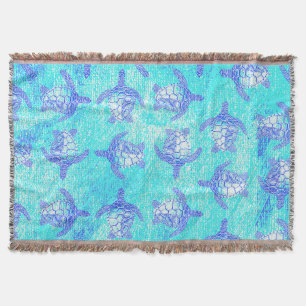 Blue Sea Turtle Print Decke