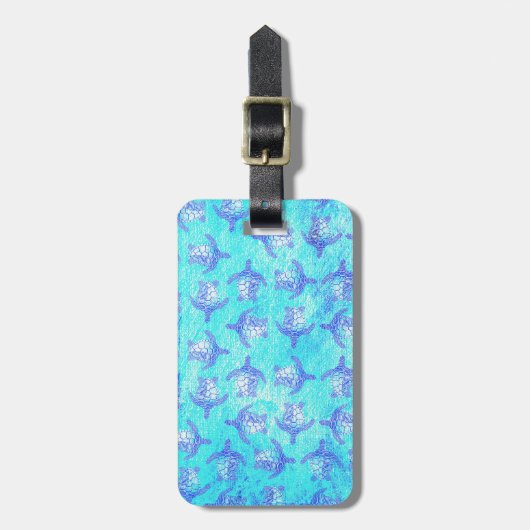 Blue Sea Turtle Print Gepäckanhänger (Vorderseite vertikal)