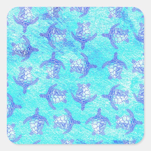 Blue Sea Turtle Print Quadratischer Aufkleber (Vorderseite)