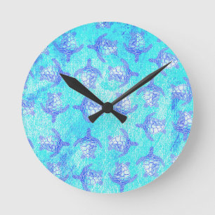 Blue Sea Turtle Print Runde Wanduhr
