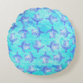 Blue Sea Turtle Print Rundes Kissen (Vorderseite)