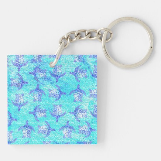 Blue Sea Turtle Print Schlüsselanhänger (Rückseite)